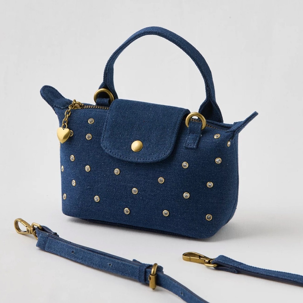 Aerie Denim Blue Mini Bag with Gold Details